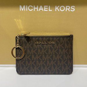 Michael Kors Jet Set Travel Small Coin ID Wallet With Key Holder MK Brown